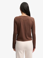 Superdry Brown Ath Ess Waffle Button Long Sleeve Top - Image 3 of 8
