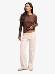 Superdry Brown Ath Ess Waffle Button Long Sleeve Top - Image 4 of 8