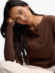 Superdry Brown Ath Ess Waffle Button Long Sleeve Top - Image 5 of 8
