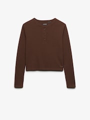 Superdry Brown Ath Ess Waffle Button Long Sleeve Top - Image 6 of 8