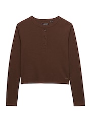 Superdry Brown Ath Ess Waffle Button Long Sleeve Top - Image 8 of 8