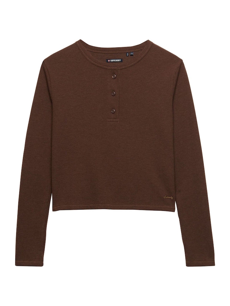Superdry Brown Ath Ess Waffle Button Long Sleeve Top - Image 8 of 8