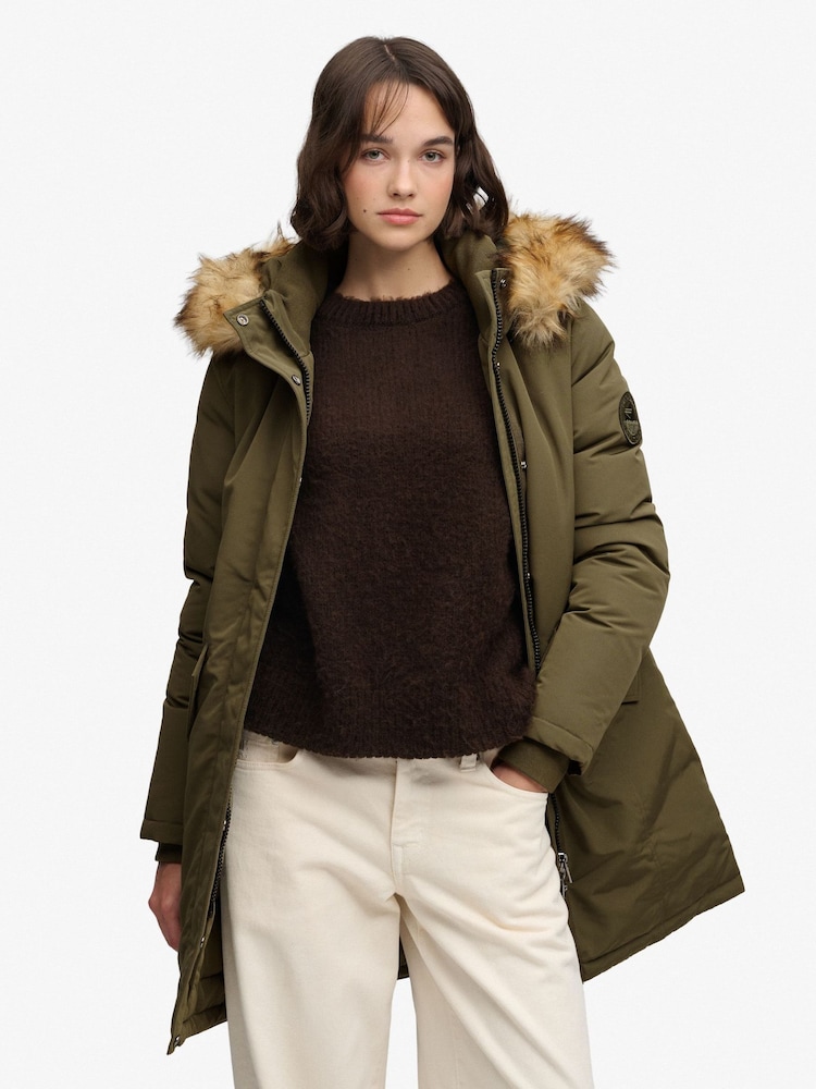 Superdry Brown Hooded Everest Parka Jacket - Image 1 of 6