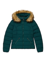 Superdry Green Hood Faux Fur Fuji Padded Jacket - Image 1 of 1