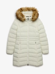 Superdry White Hood Faux Fur Fuji Mid Length Jacket - Image 2 of 3