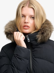 Superdry Black Hood Faux Fur Fuji Mid Length Jacket - Image 3 of 9