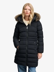 Superdry Black Hood Faux Fur Fuji Mid Length Jacket - Image 4 of 9