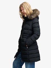 Superdry Black Hood Faux Fur Fuji Mid Length Jacket - Image 5 of 9