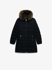 Superdry Black Hood Faux Fur Fuji Mid Length Jacket - Image 7 of 9