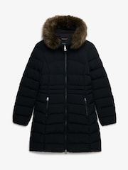Superdry Black Hood Faux Fur Fuji Mid Length Jacket - Image 8 of 9