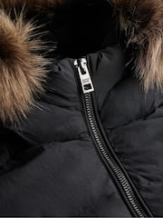 Superdry Black Hood Faux Fur Fuji Mid Length Jacket - Image 9 of 9