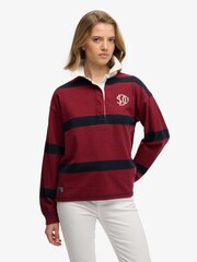 Superdry Red Heritage Stripe Rugby Top - Image 1 of 5