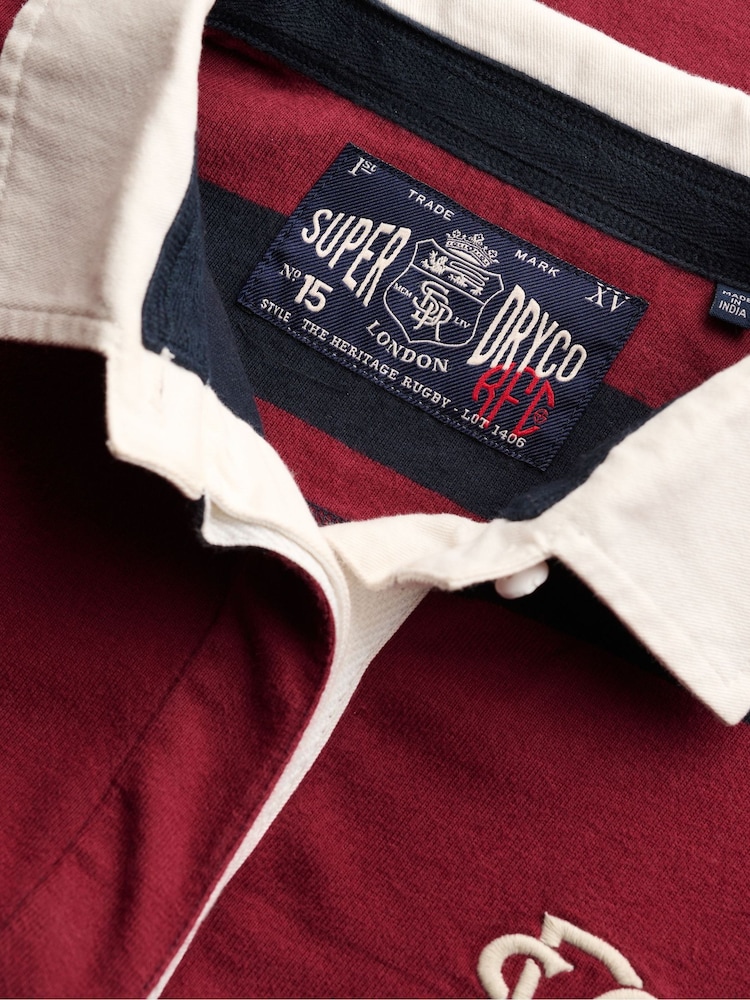 Superdry Red Heritage Stripe Rugby Shirt - Image 12 of 12