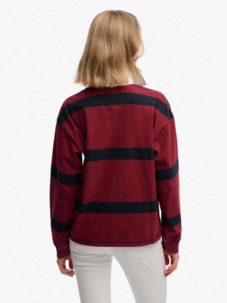 Superdry Red Heritage Stripe Rugby Top - Image 2 of 5