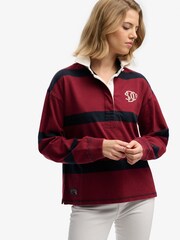 Superdry Red Heritage Stripe Rugby Top - Image 3 of 5