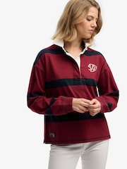 Superdry Red Heritage Stripe Rugby Shirt - Image 7 of 10