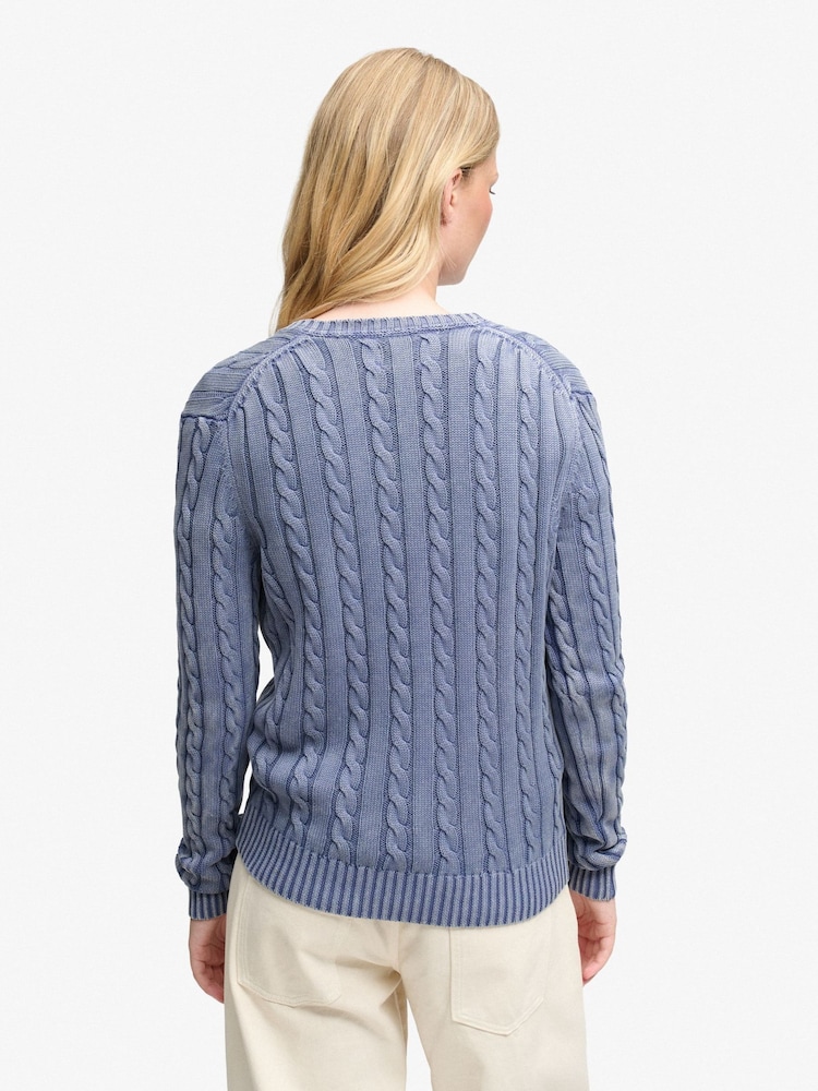 Superdry Blue Washed V-Neck Cable Jumper - Image 2 of 5