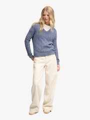 Superdry Blue Washed V-Neck Cable Jumper - Image 3 of 5