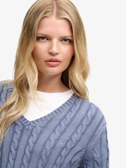 Superdry Blue Washed V-Neck Cable Jumper - Image 5 of 5