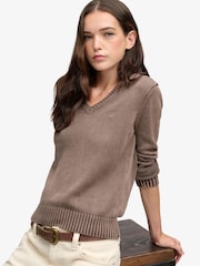 Marrón - Suéter Cuello de pico lavado Superdry - Imagen 3 de 8