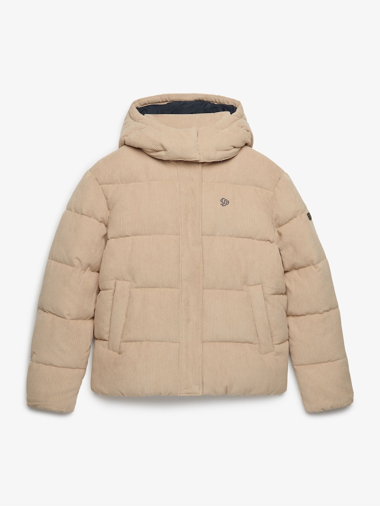 Superdry Brown Premium Hood Cord Puffer Jacket - Image 1 of 1