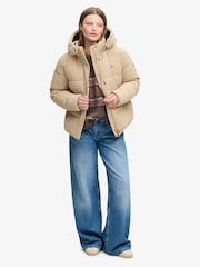 Castanho - Superdry Premium Hood Cord Puffer Jacket - Imagem 3 de 8