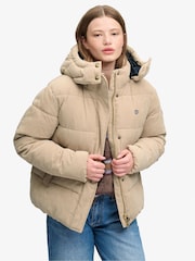 Castanho - Superdry Premium Hood Cord Puffer Jacket - Imagem 4 de 8