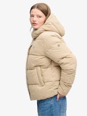 Castanho - Superdry Premium Hood Cord Puffer Jacket - Imagem 5 de 8