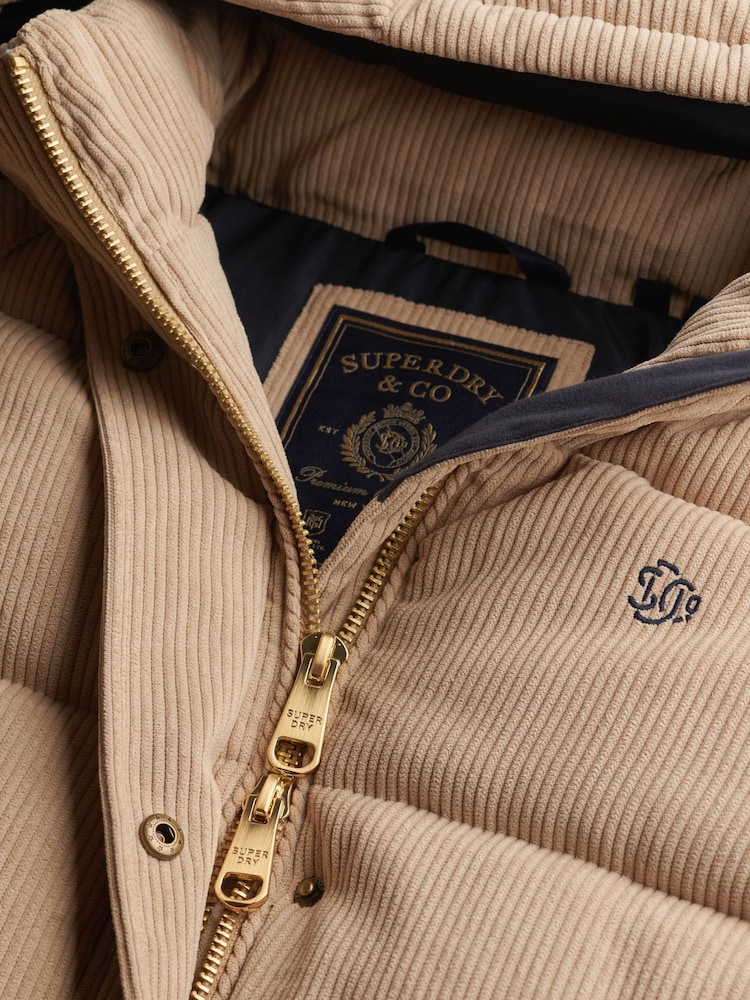 Castanho - Superdry Premium Hood Cord Puffer Jacket - Imagem 8 de 8