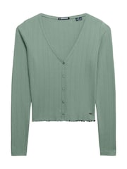 Superdry Olive Green Athletic Essential Pointelle Cardigan - Image 1 of 2