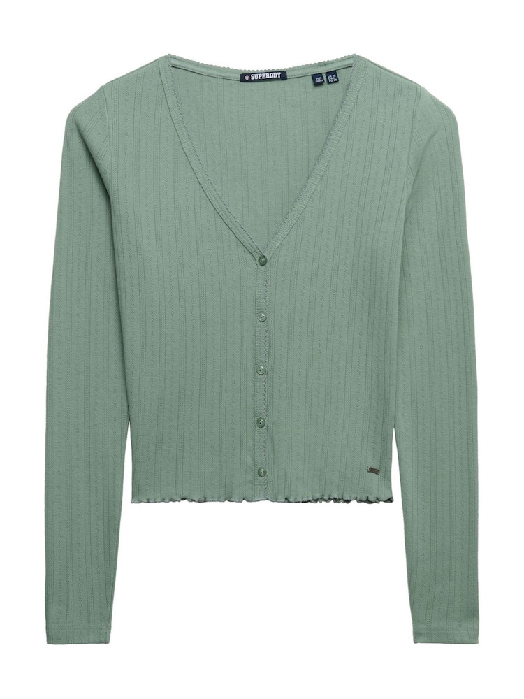 Superdry Olive Green Athletic Essential Pointelle Cardigan - Image 1 of 2