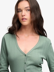 Superdry Olive Green Athletic Essential Pointelle Cardigan - Image 4 of 7