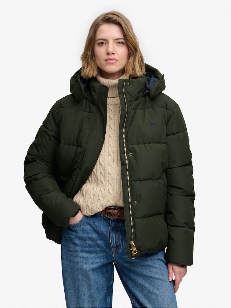 Superdry Green Premium Hood Puffer Jacket - Image 1 of 8
