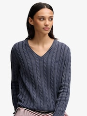 Superdry Navy Blue Washed V-Neck Cable Jumper - Image 1 of 4