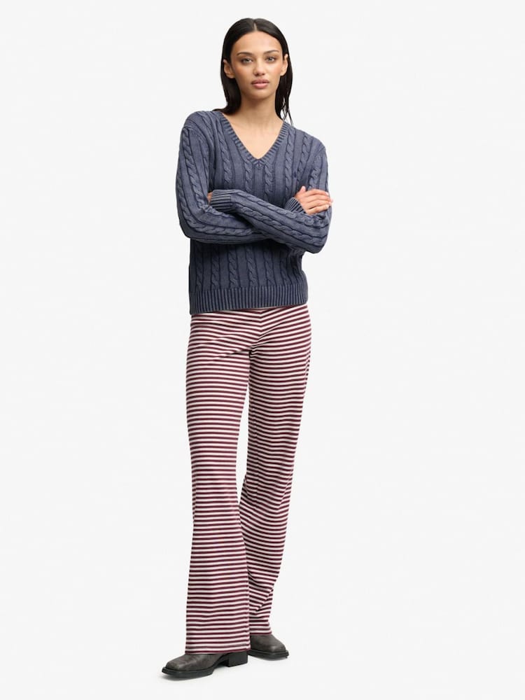 Superdry Navy Blue Washed V-Neck Cable Jumper - Image 2 of 4