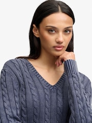 Superdry Navy Blue Washed V-Neck Cable Jumper - Image 4 of 4