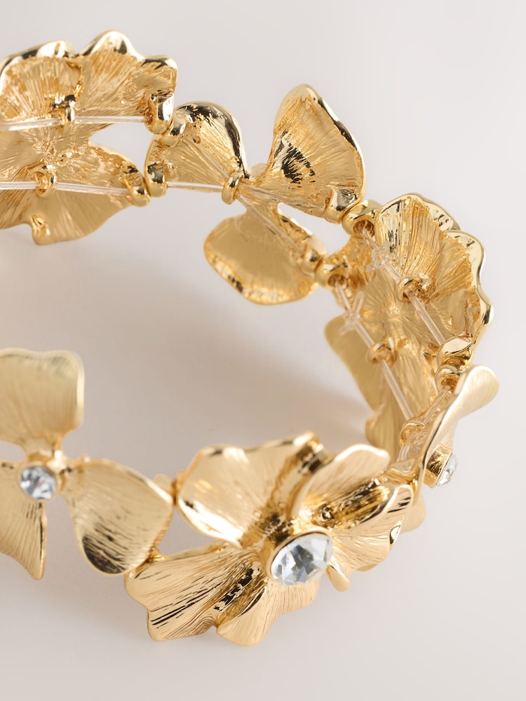 Gold Tone Flower Sparkle Stretch Bracelet - Image 5 of 5