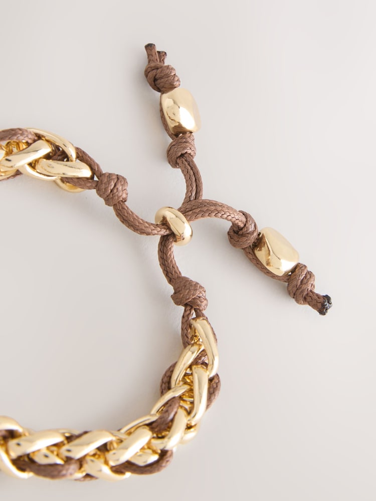 Gold Tone Chain Corded Bracelet - Image 5 of 5 Gold Tone Chain Corded Bracelet - Image 5 of 5