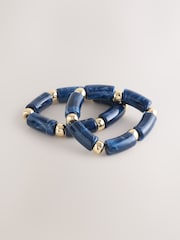 Navy/Mixed Metal Resin Beaded Bracelets 2 Pack - Image 1 of 3