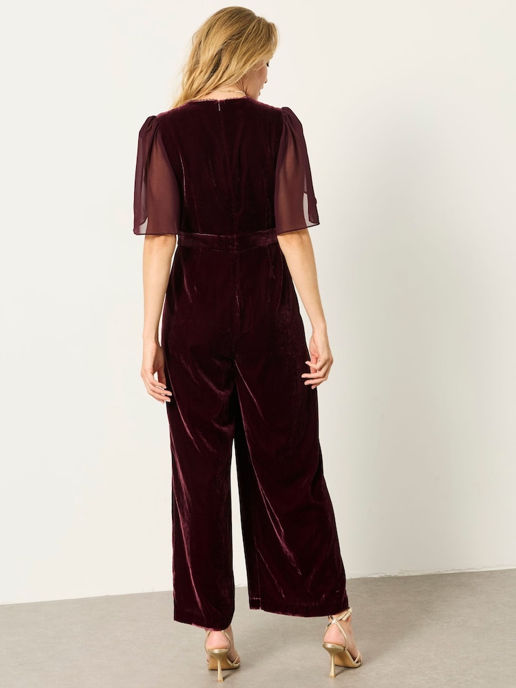 FatFace Wine Petite Opal Velvet Jumpsuit - Image 2 of 4 FatFace Wine Petite Opal Velvet Jumpsuit - Image 2 of 4
