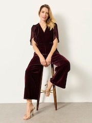 FatFace Wine Petite Opal Velvet Jumpsuit - Image 3 of 4