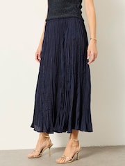 FatFace Coco Navy Pleated Midi Skirt - Image 1 of 6