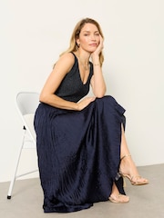 FatFace Coco Navy Pleated Midi Skirt - Image 5 of 6