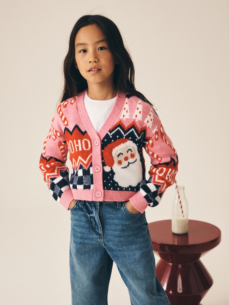 Pink Christmas Cardigan (3-16yrs) - Image 1 of 8 Pink Christmas Cardigan (3-16yrs) - Image 1 of 8