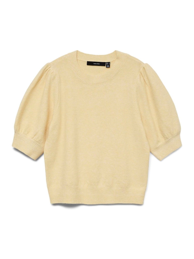 VERO MODA Yellow Round Neck Puff Sleeve Knitted Jumper - Image 1 of 1