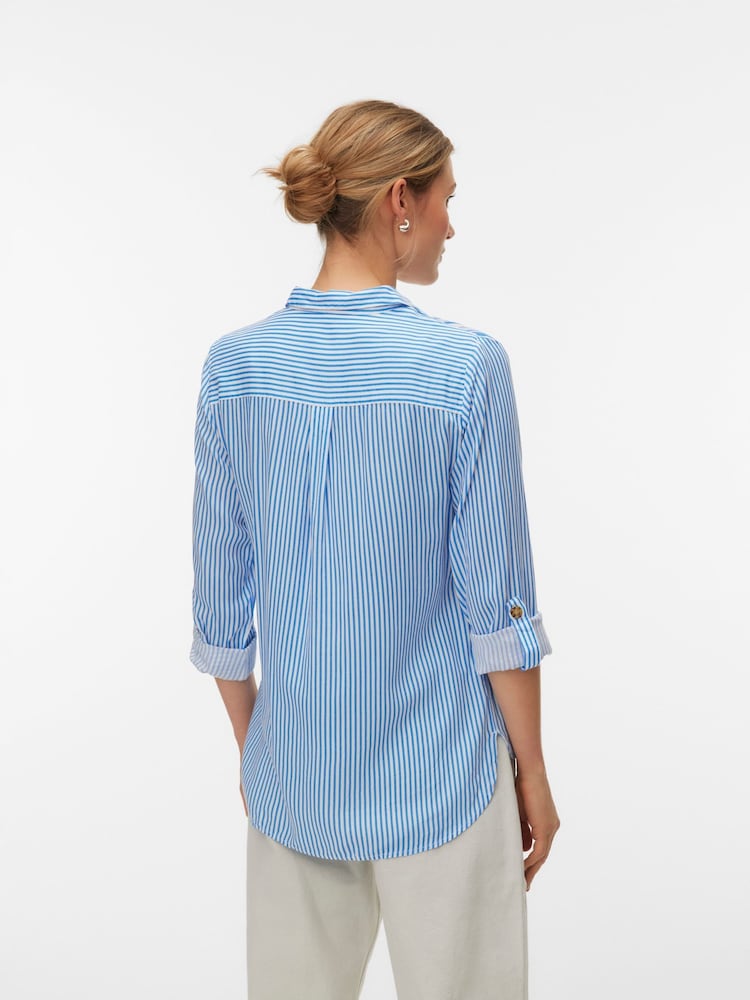 VERO MODA Blue Button Through Open Neck Shirt - Image 2 of 5
