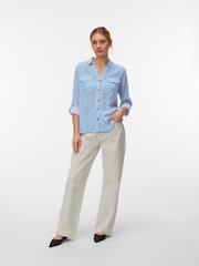 VERO MODA Blue Button Through Open Neck Shirt - Image 4 of 5