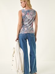 Roman Pink Floral Mesh Top - Image 3 of 5
