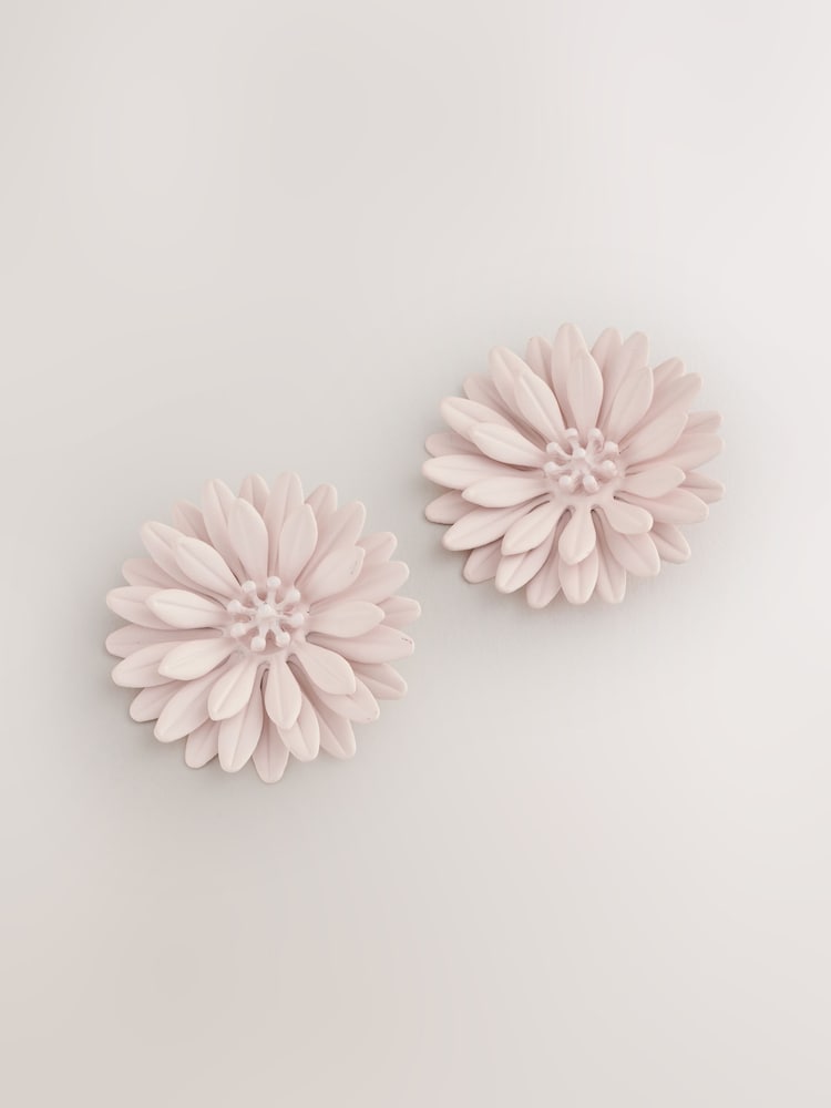 Pink Powder Coated Flower Stud Earrings - Image 2 of 3 Pink Powder Coated Flower Stud Earrings - Image 2 of 3
