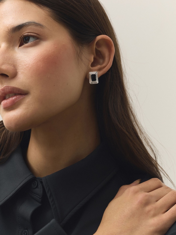Black Small Square Cabochon Earrings - Image 1 of 2 Black Small Square Cabochon Earrings - Image 1 of 2
